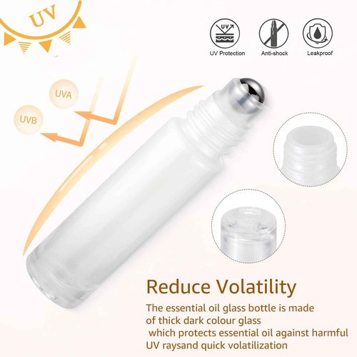 JIUWU 42pcs Rollerball Perfume Bottles For Essential Oils 0.3oz Glass Bottle for Oil 10ml Pperfume Roller Bottles for Skin Lotion, Massage Oils