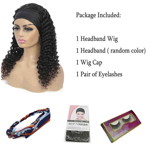 WENYAN Headband Wig Human Hair Deep Wave 12 Inch Wigs for Black Women Glueless None Lace Front Curly Wave Wig Brazilian Virgin Hair Wear and Go Wigs Machine Made 150% Density Natural Color