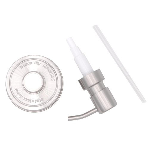 Mason Jar Soap/Lotion Pump Kit Satin/Brushed Nickel Finish Stainless Steel Adapter Lid by Mason Jar Lifestyle (Regular Mouth, #5)