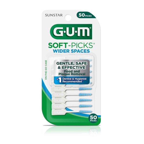 GUM Soft-Picks Wider Space, Easy to Use Dental Picks for Teeth Cleaning and Gum Health, with Convenient Carry Case, Dentist Recommended Dental Picks, 50 Count