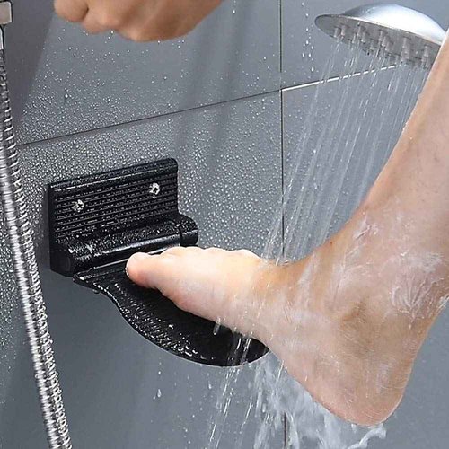 MDPLY Shower Foot Rest for Shaving, Wall Mounted Folding Foot Stand for Bathroom, Black Metal
