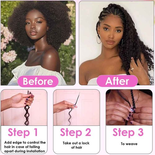 Human Braiding Hair for Boho Braids 16 Inch 110g 2 Bundles/Pack Deep Wave 12A Curly Brazilian Virgin Hair Extensions No Weft Knotless Bulk 1B Black