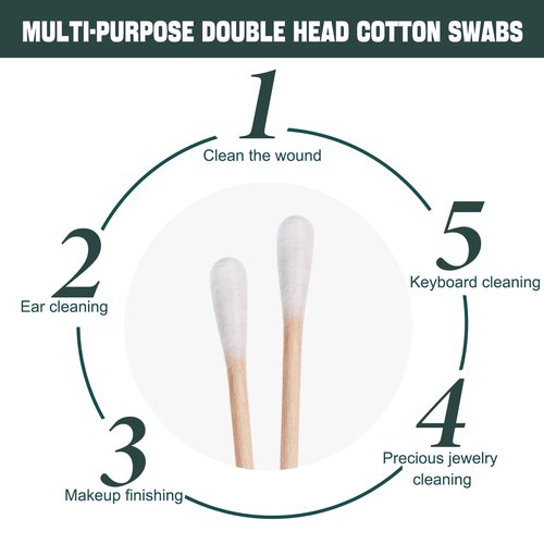 500 Pack Cotton Swabs, Individually Wrapped Cotton Swab, Individually Wrapped Double Tipped Wooden Sticks for Ear, Make-up(4pcs per Bag, 500 Bags, Double Round End)