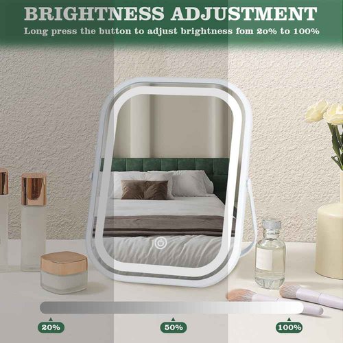 Leadzones Rechargeable Desk Vanity Makeup Mirror with Lights,8x6 Inch Folding Portable Mirror with Metal Stand Adjustable Rotation,Tavel Make Up Mirror for Table