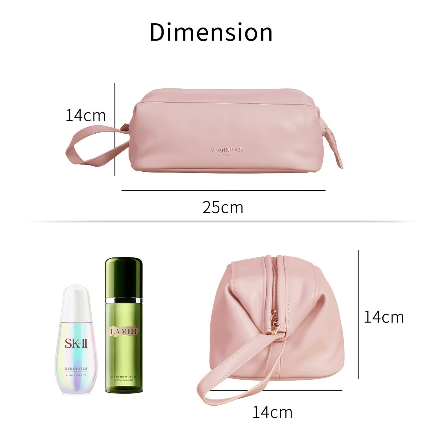 bagINBAG QIANPA Cosmetic Travel bag，Makeup bag with Handle, Pink Makeup pouch，Make up bag travelling for women and Girls