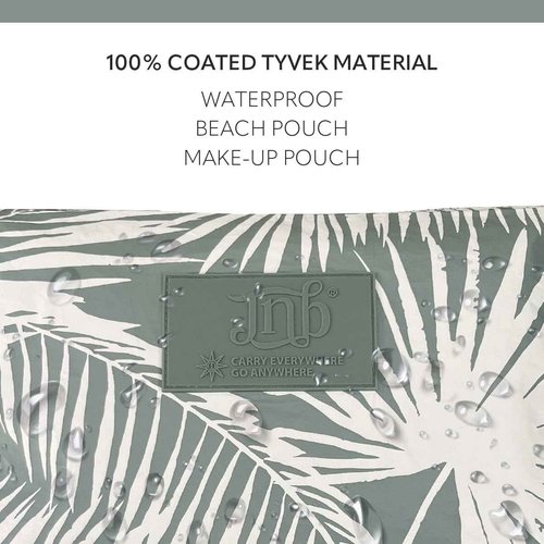 JNB Tyvek Palm Leaves Design Beach Clutch, Wet Dry Bag for Makeup, Waterproof
