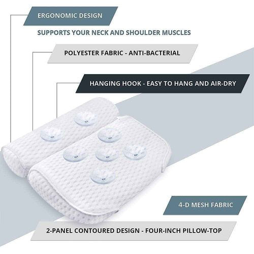 AmazeFan Bath Pillow, Bathtub Spa Pillow with 4D Air Mesh Technology and 7 Suction Cups, Helps Support Head, Back, Shoulder and Neck, Fits All Bathtub, Hot Tub and Home Spa [US. Patent Design]