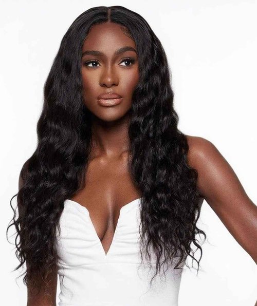 Curly V Part Wig Water Wave No Leave Out V Part Wigs Full Head Clip In Upgrade U Part Glueless Half Wigs for Black Women Premium Fiber & Remy Human Hair Blended (Natural Black, 22 Inch)