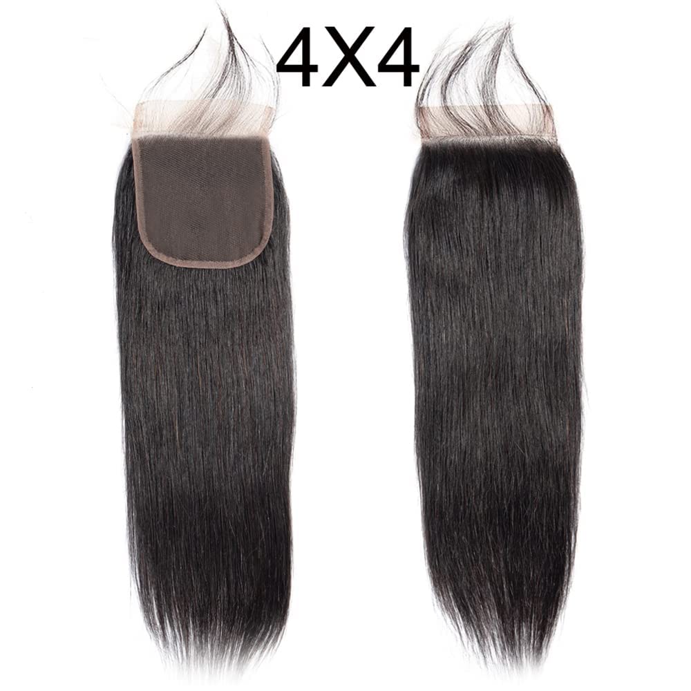 Hd Transparent Straight 4x4 Lace Clsoure Human Hair Pre Plucked With Baby Hair 100% Unprocessed Brazilian Human Virgin Hair Lace Closure For Black Women Free Part Natural Black Color