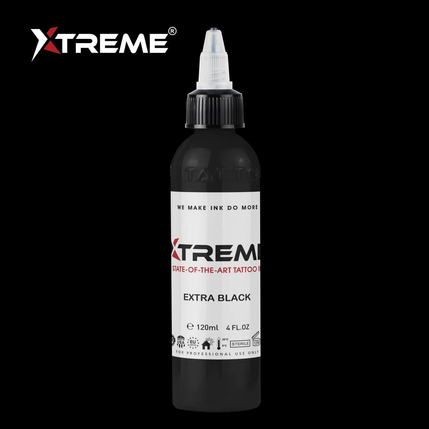 Xtreme Tattoo Ink, Versatile Medium Viscosity for Precision Tattooing, Rich Hue, Quick Healing, Acrylic-Free, Water Based and Premium Quality, Ready-to-Use Tattoo Ink (Extra Black, 4 oz)