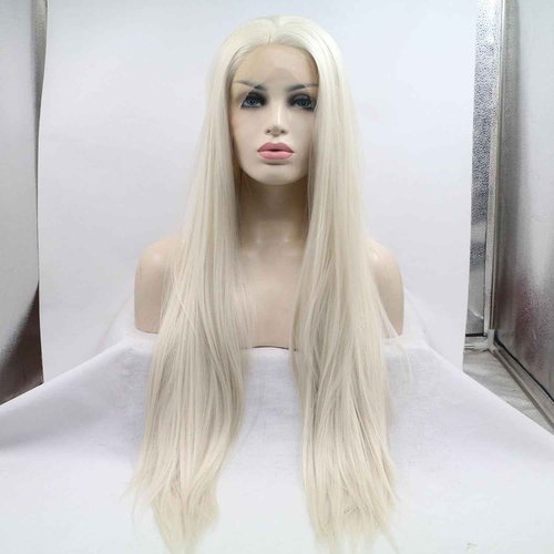 AFBeauty Platinum Blonde Wigs for Women Straight Blonde Synthetic Lace Front Wig Long Glueless Blonde Wig White Blonde Lace Front Platinum Wig 22Inch Heat Resistant Fiber Hair Daily Cosplay Wear