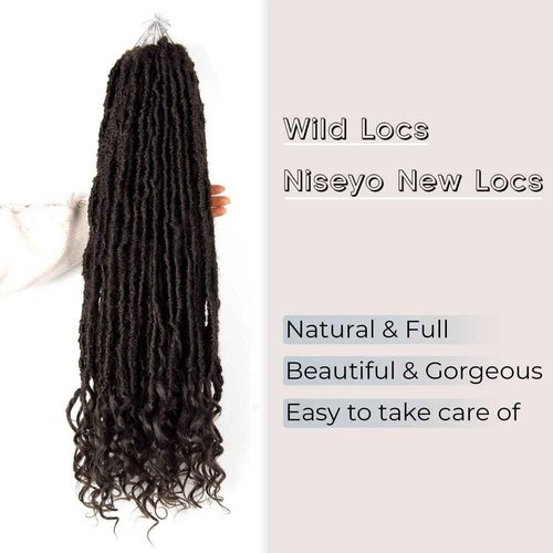 Niseyo Wild Locs 24 Inch Distressed New Faux Locs with Curly Ends 8 Packs Long Soft Pre-looped Goddess Crochet Hair (4#, Brown)