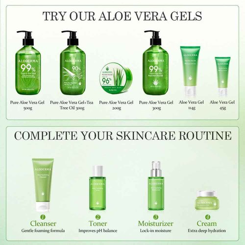 Aloderma Aloe Vera Gel Set 3 Pack - Travel Size Aloe Gel, Aloe Flower Essence Gel, 200g Aloe Vera Gel