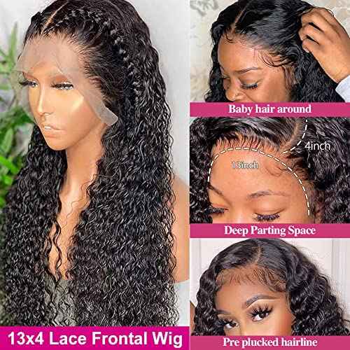 180% Density Deep Wave Lace Front Wigs Human Hair 13x4 Deep Wave Frontal Wig Curly Wigs for Women Pre Plucked with Baby Hair HD Transparent Lace Front Wigs(13x4 deep wave wig,20 Inch)