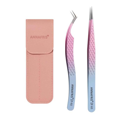 ANNAFRIS Eyelash Extension Tweezers,Fiber Tip Grip Boot Volume Lash Tweezers,Professional Pointed Lash Extension Tweezers for Easy Lash Application and Removal(2Pcs-F02/05)