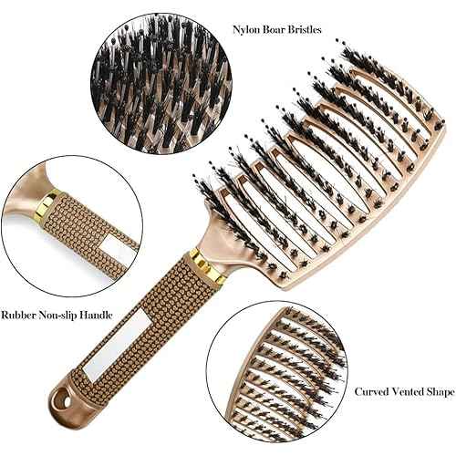 Aozzy 8Pcs Curly Hair Brush Set, Hair Brushes for Women, Round Brush for Blow Drying, Paddle Brush, Fit for Detangling Wet Long Thick Hair, Spray Bottle for Curly Wavy Hair, Family Daily Care (Golden)