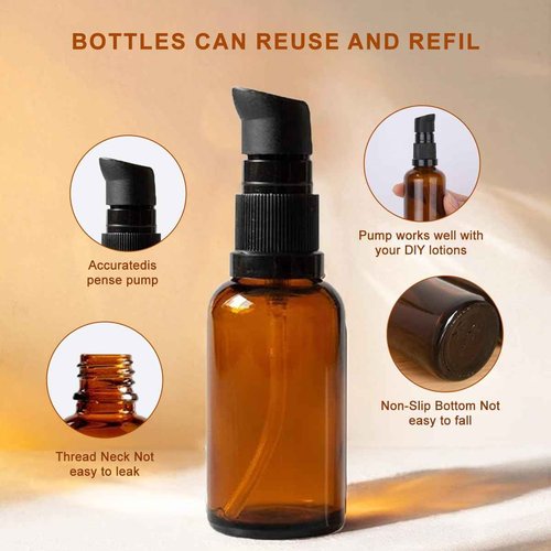UPSTORE 2Pcs (100ml/ 3.4oz) Amber Glass Empty Pump Press Bottles with Cap Refillable Portable Bottle Vial Case Makeup Pot Jar Travel Sub Bottling for Lotion Essence Emulsion Essence Serum Shampoo