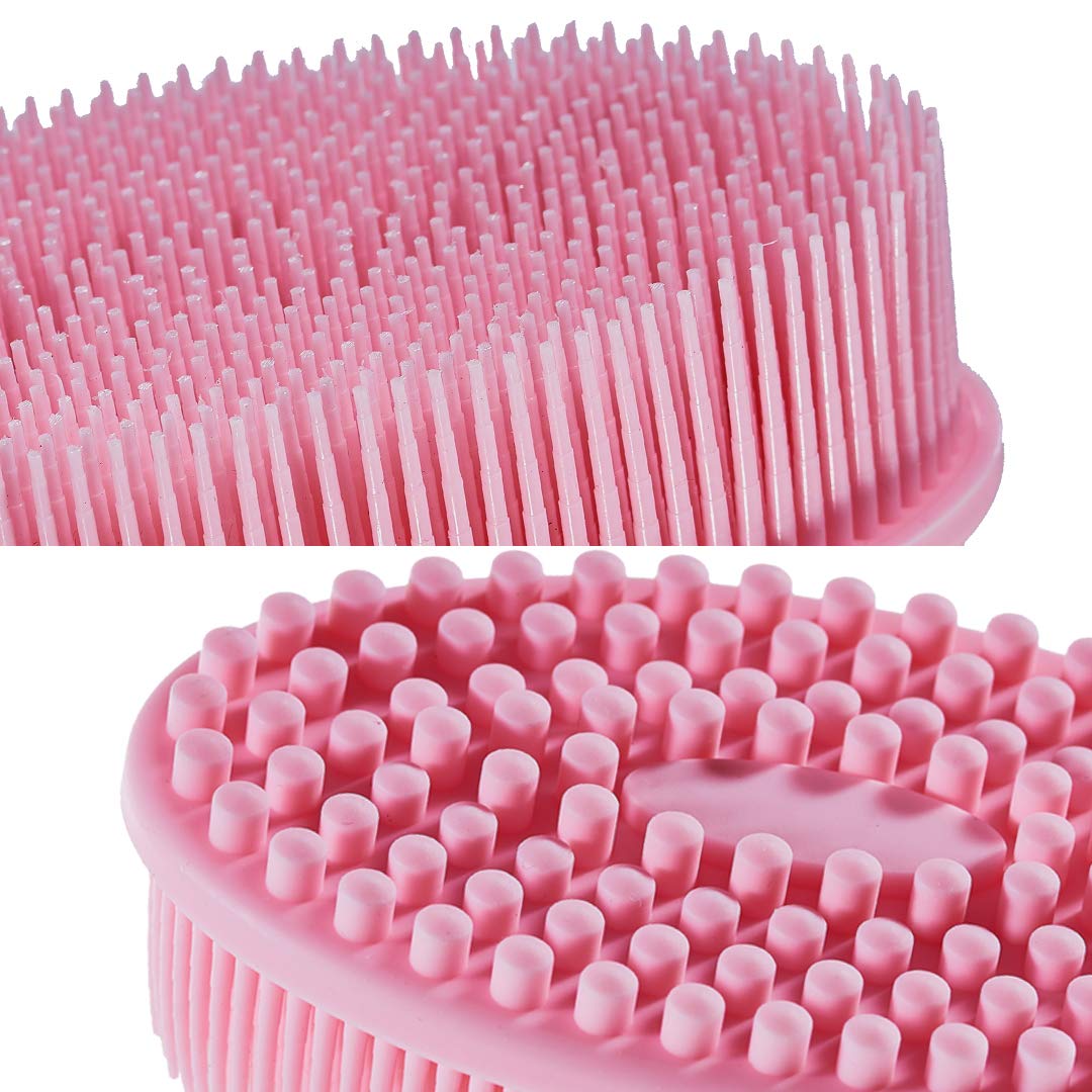 Exfoliating Silicone Body Scrubber 2 in 1 Silicone Shower Brush Natural Bristle Massager Bath Sponge Gentle Scrub Skin Exfoliation For Face and Body Massage Nubs Improve Blood Circulation Set of 2