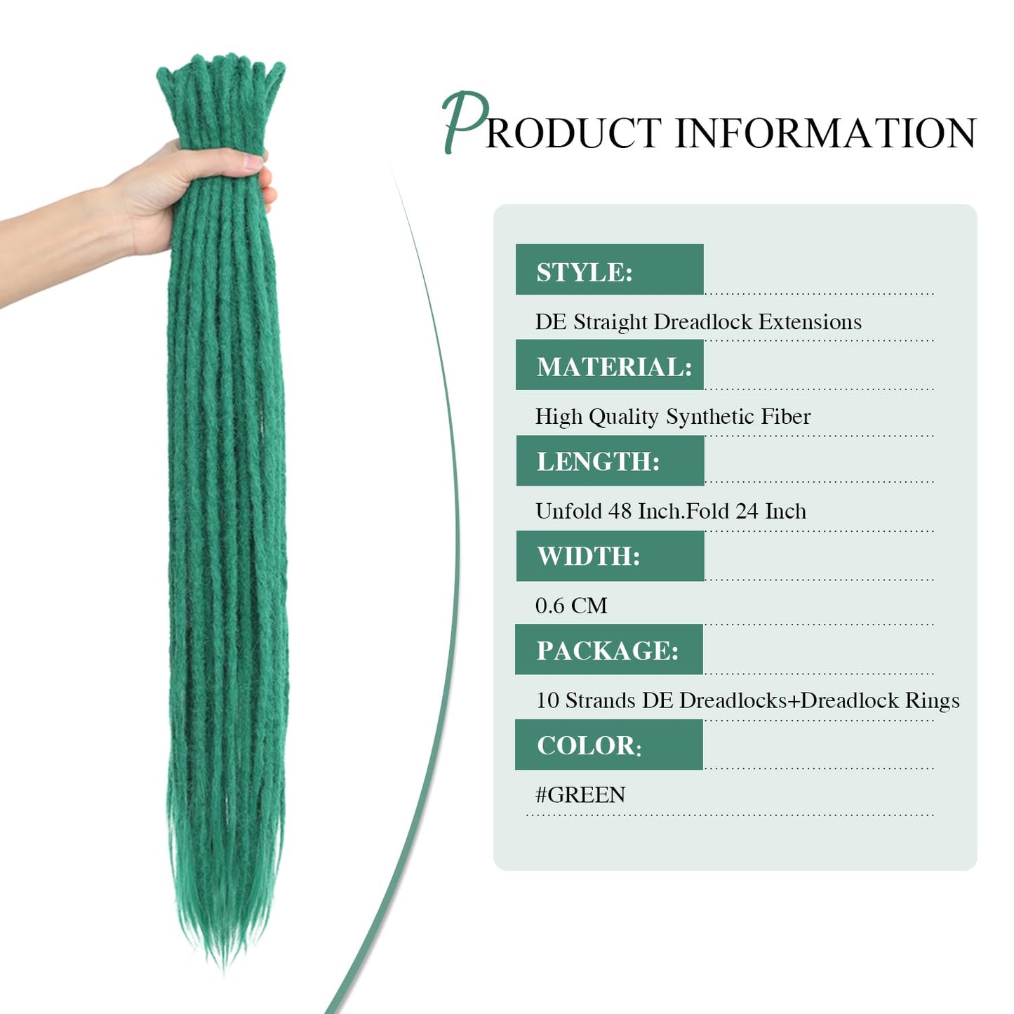 WIGNEE 24 Inches Double Ended Dreadlock Extensions Straight Synthetic Dreadlock Extensions 10 Strands Fake Synthetic Dreads Extensions (24, Green)