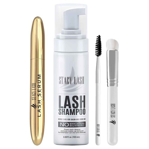 Eyelash Extension Shampoo 3.38 fl.oz/Stacy Lash Serum 5ml / Eyelid Foaming Cleanser/Supplies for Lashes Growth & Thickness/With Biotin/Enhancing Natural Eyelashes/Professional & Self Use