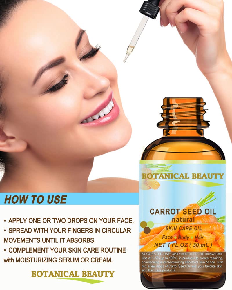 CARROT SEED OIL 100 % Natural Cold Pressed Carrier Oil. 0.33 Fl.oz.- 10 ml. Skin, Body, Hair and Lip Care. "One of the best oils to rejuvenate and regenerate skin tissues.” by Botanical Beauty