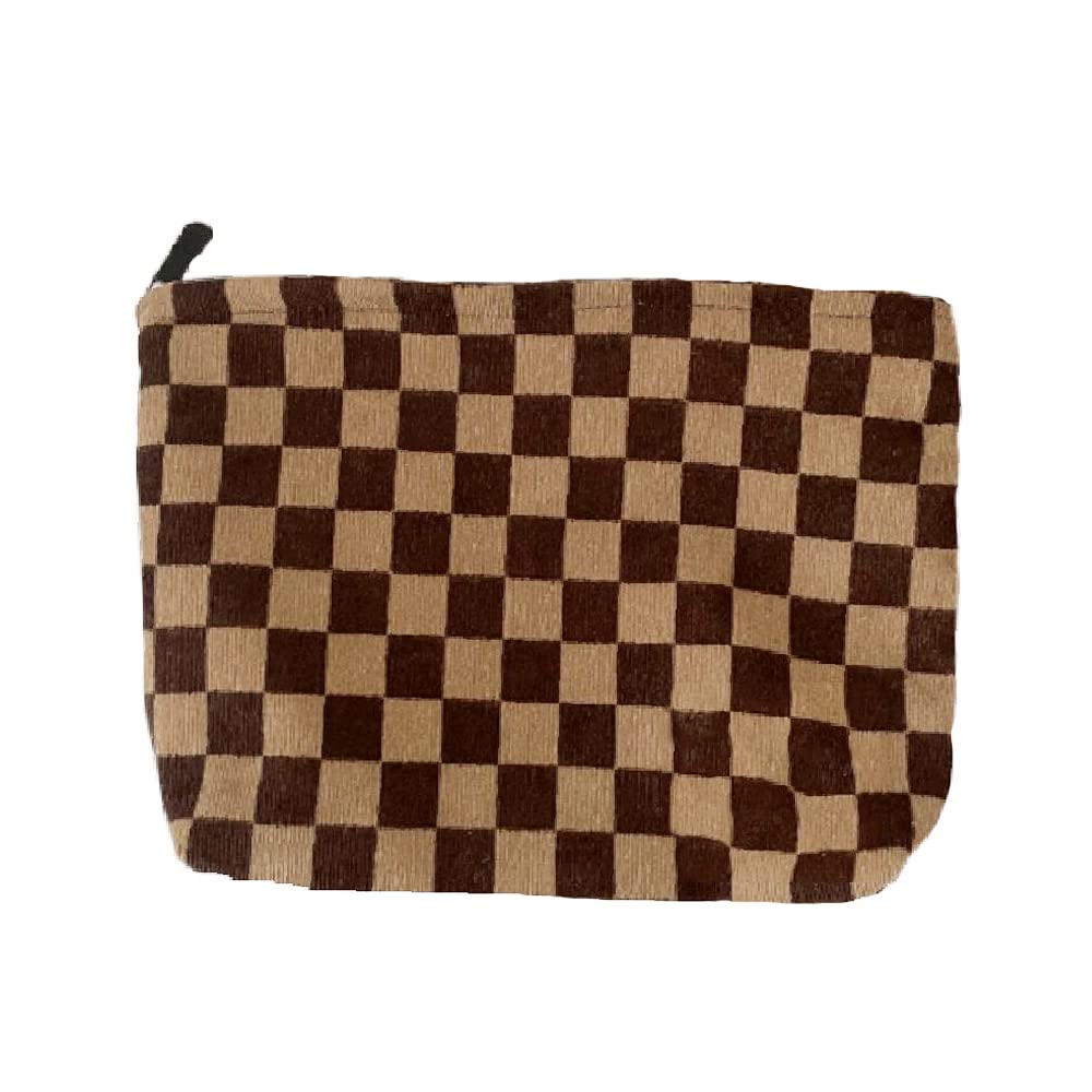 Cosmetic Bags for Women Makeup Bag Large Capacity Purse Travel Toiletry Zipper Storage Pouch Make Up Brushes Organizer for Gifts (Brown, Chessboard)