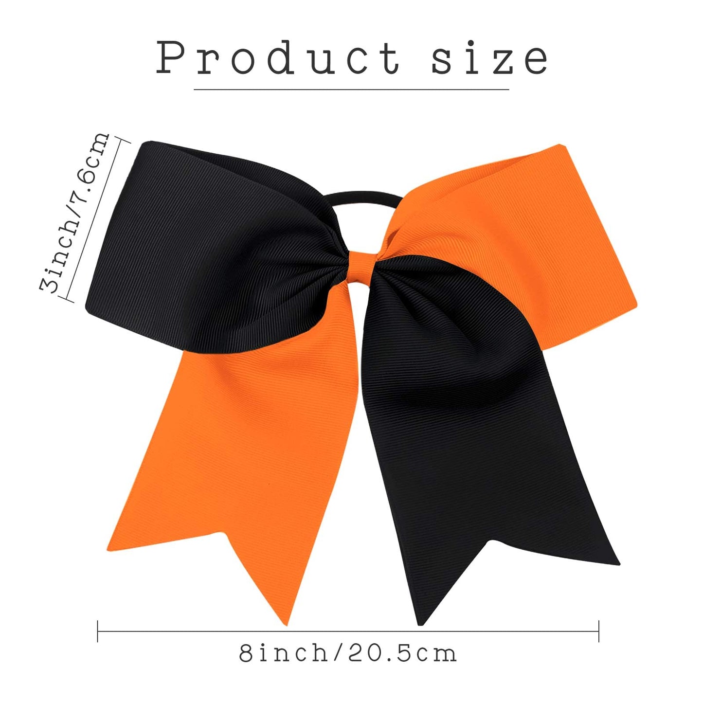 16PCS 8" Large Cheer Hair Bows Ponytail Holder Elastic Band Handmade for Cheerleading Teen Girls College Sports (Black/Orange, 16 Count (Pack of 1))