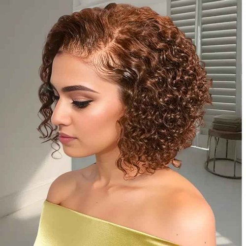 Pixie Cut Wig Human Hair 8 Inch Chocolate Brown Human Hair Wigs For Black Women Short Curly Glueless Wigs Human Hair Pre Plucked Pre Cut 4x4 Lace Closure Wear and Go Glueless Wigs (Brown, 8 inche)
