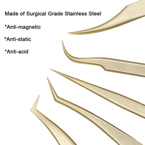 Ms.Queen Eyelash Extension Tweezers-Precision Tweezers for 2D-6D Volume&Individual False Lashes Extensions-Golden-5pcs Tweezers Set