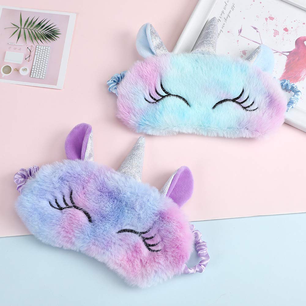 Fxaelian Cute Novelty Animal Unicorn Sleep Mask Eye Mask for Sleeping Plush Sleping Mask Unicorn Gift Blindfold Eye Cover for Women Kids Adult Girls Boys Unicorn Light Blue