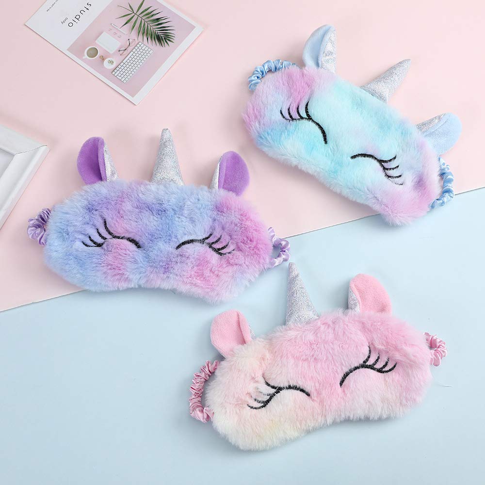 Fxaelian Cute Novelty Animal Unicorn Sleep Mask Eye Mask for Sleeping Plush Sleping Mask Unicorn Gift Blindfold Eye Cover for Women Kids Adult Girls Boys Unicorn Light Blue