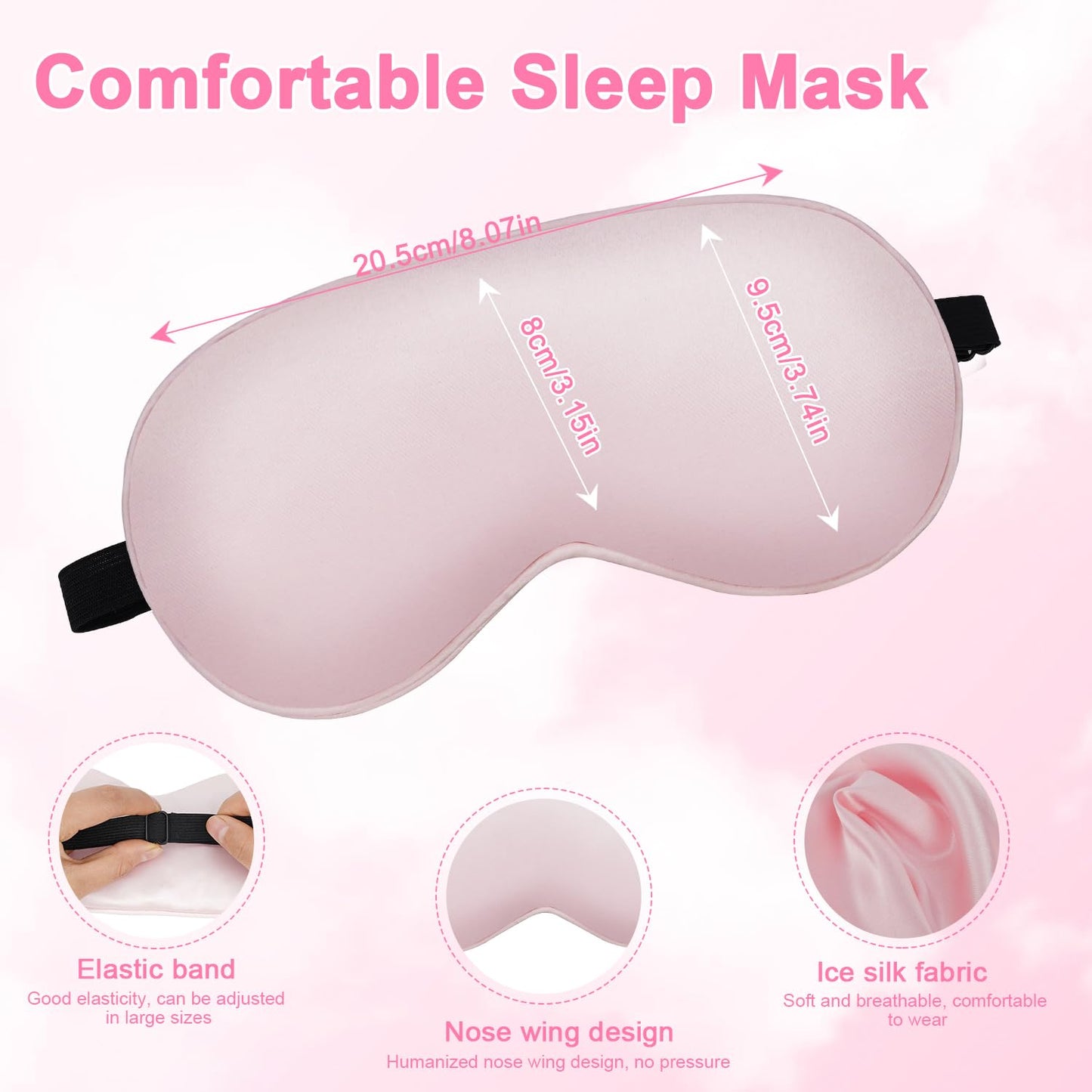 Cavoilu Sleep mask w/Cooling Gel Eye Mask, 2Packs Heated Eye Mask for Sleeping, Reusable Ice Silk Blackout Eye Cover Sleeping Mask for Travel, Home, Office, Yoga, Stocking Stuffers (Black+Pink)