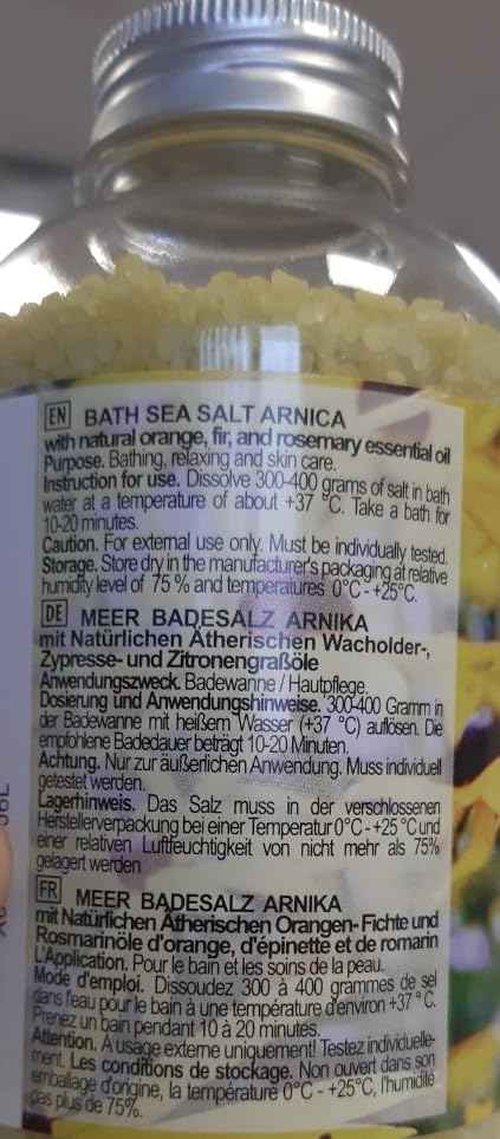 Arnica Bath Salts 21.16 Oz - 100% Natural Rosemary Orange and Fir Essential Oils - Sea Salt Arnica 600g - Best for Bath - Good Sleep - Relaxing - Body Care - Beauty (Pack of 2)