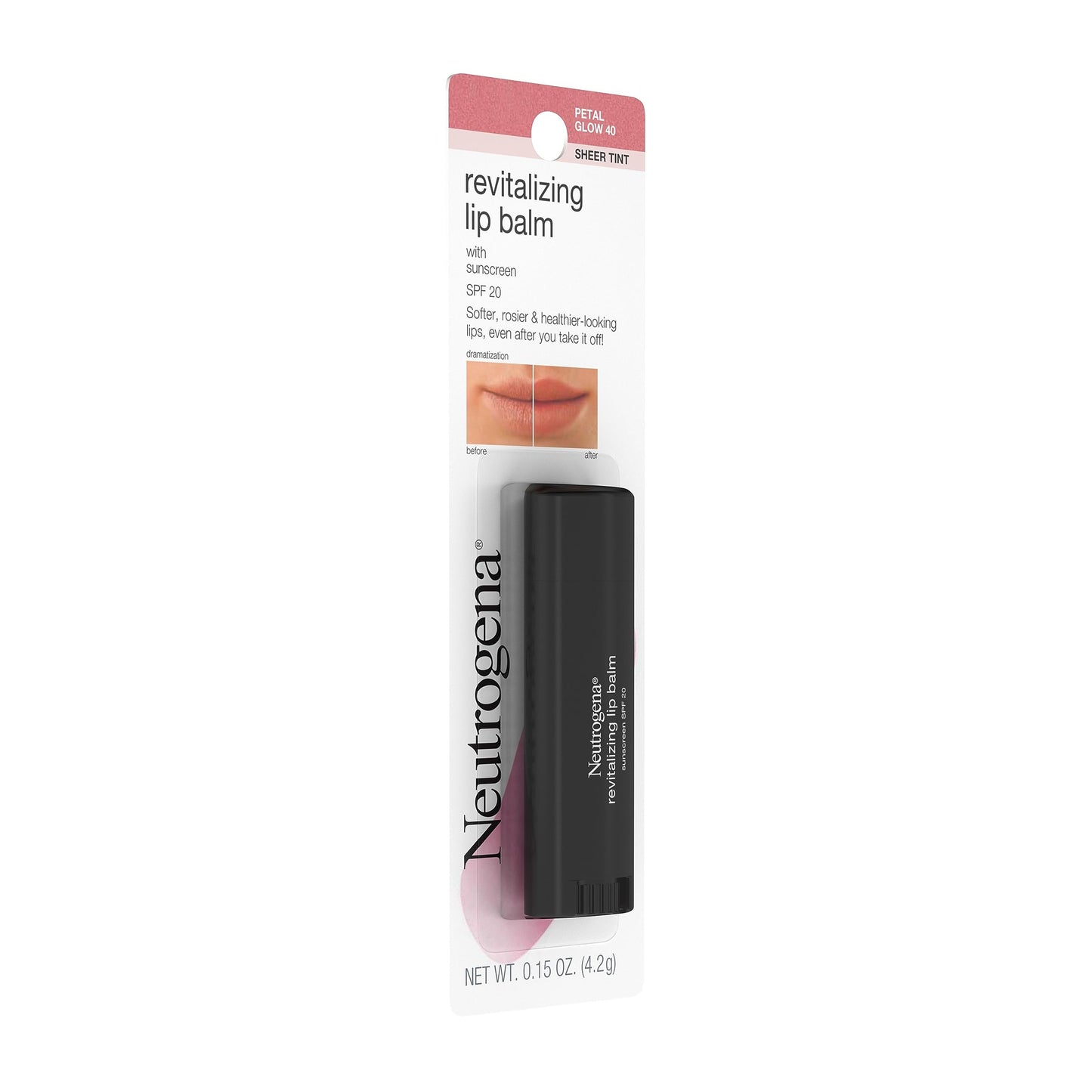 Neutrogena Revitalizing and Moisturizing Tinted Lip Balm with Sun Protective Broad Spectrum SPF 20 Sunscreen, Lip Soothing Balm with a Sheer Tint in Color Petal Glow 40, .15 oz