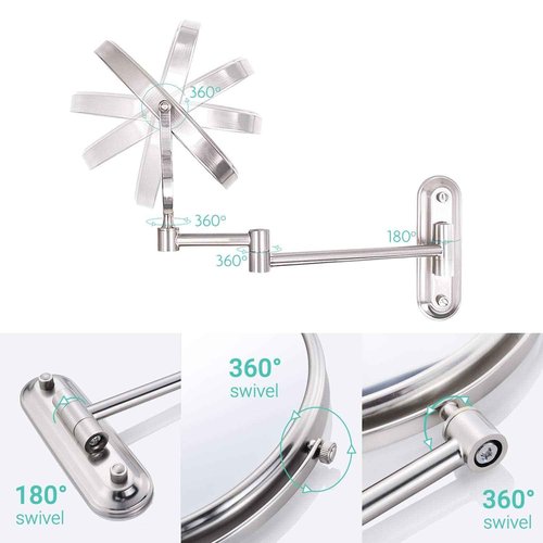 Gecious Wall Mounted Makeup Mirror Nickel, Double Sided with 10X Magnification,Wall Mount Vanity Mirror for Bathroom, 360 Swivel