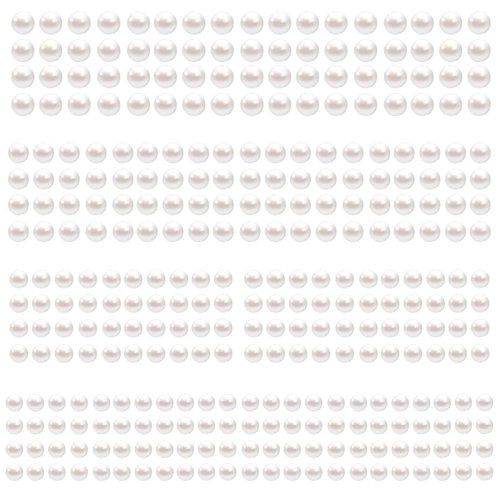 LOMIMOS 3090 Pcs Pearl Stickers,4 Size Self Adhesive Beige Flat Faux Back Pearl Embellishment Stickers Sheet for Face Beauty Makeup Hair Nail Phone DIY Craft Decor, 3/4/5/6mm