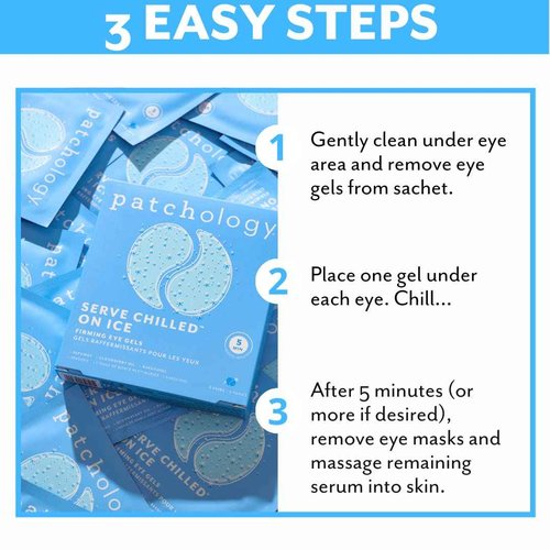 Patchology Iced Cooling Under Eye Mask Patches with Peptides, Cloudberry Oil and Bakuchiol. Cool eye gels to firm skin and soothe, reduce fine lines and under eye bags 5 Pair (Pack of 2)