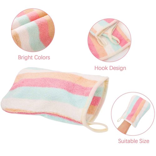 PHOGARY Washcloth Set 6 Pack Small Hand Towels for Face Body Bathroom, 6"x8" Super Absorbent & Soft Coral Fleece Facial Cloths for Showering, Rainbow Striped Quick Dry Towel with Hanging Loop