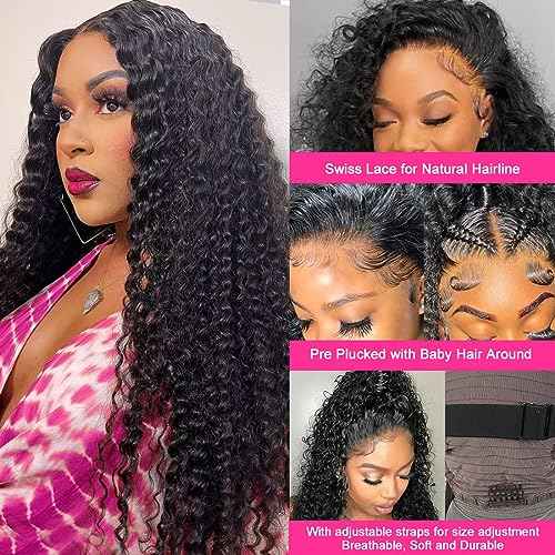 Lace Front Wigs Human Hair: 13x6 Deep Wave Lace Frontal Wigs Human Hair Glueless Wigs for Women 180% Density HD Transparent 26 Inch Deep Curly Lace Front Wig Human Hair Pre Plucked with Baby Hair