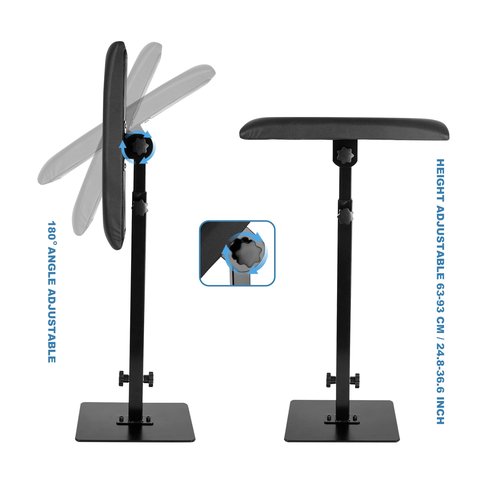 CAKMSMAO Professional Heavy Duty Iron Tattoo Armrest - Adjustable Height and Tilt, Leg Rest Stand with PU Leather Arm Bar Pad