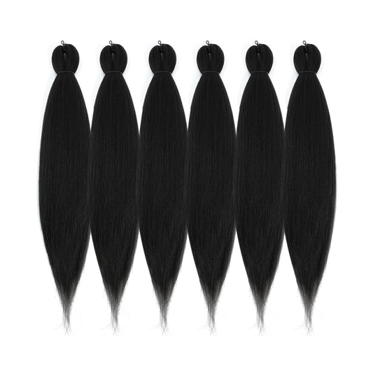 DIFUNEE Pre-stretched Braiding Hair - 16 Inch 6 Packs Natural Black Short Braiding Hair For Twist or Box Braids, Yaki Texture Hot Water Setting Synthetic Braiding Hair Extensions (16 Inch, 1B-6P)