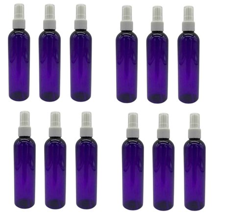 Natural Farms 4 oz Purple Cosmo Plastic Bottles - 12 Pack Empty Bottle Refillable - BPA Free - Essential Oils - Aromatherapy | White Ribbed Fine Mist Pump Spray Caps- Made in the USA
