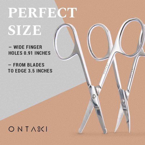 ONTAKI 3 Scissors pack - 1 German Beard & Mustache Scissors With Comb - 2 Facial Grooming Nose Hair Scissors - (1 Curved Blade Tip & 1 Safety Blunt Rounded Tip)