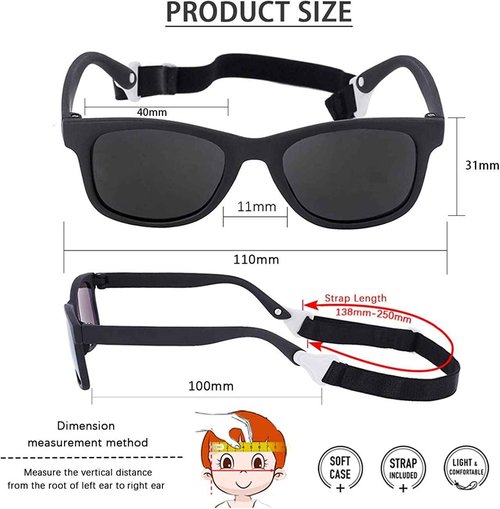 MAXJULI Polarized Baby Infant Sunglasses Safe, Soft, With Adjustable Strap 0-24 Months BPA Free 3 Pack (Black+Blue+Grey)