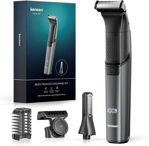 Body Hair Trimmer for Men - 6.0 Upgraded Electric Beard Trimmer, 2-in-1 Dual-Head Shaver and Body Groomer Connectivity Hybrid Face Body IPX6 Wet/Dry Use Groin & Ball Hair Painless Electric Razor Black