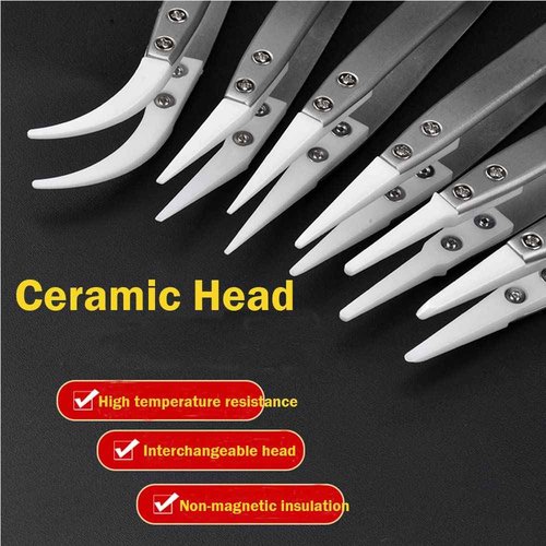 Utoolmart Straight Pointed Ceramic Tips Replaceable Heat Resistance Non-Conductive Heads for Ceramic Tweezers Black 2 Pairs