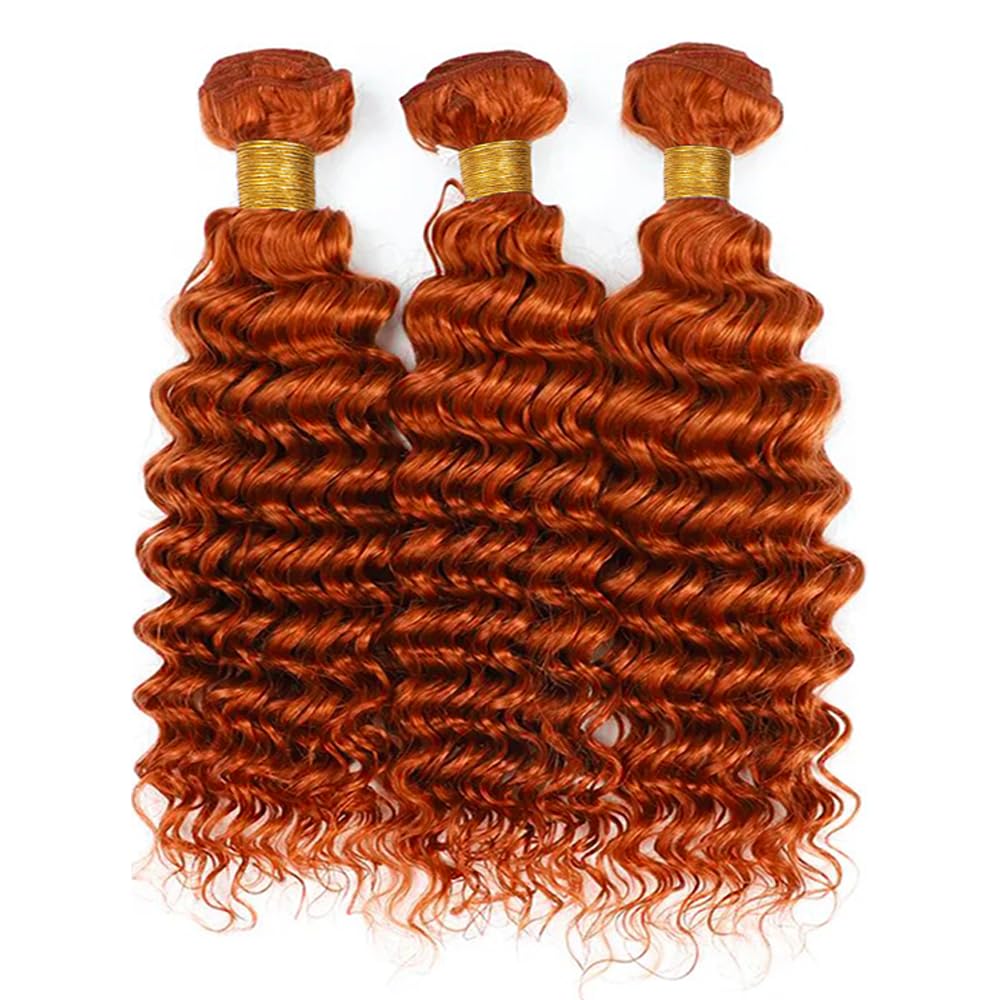 Color 350 Bundles Ginger Deep Wave Human Hair Bundles Ginger Orange Bundles Bundles Human Hair 8 10 12 Inch Orange Deep Wave Bundles Hair Extensions