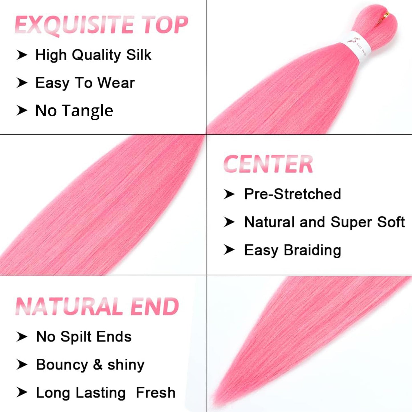 Braiding Hair Pre Stretched 14 inch 3 Packs Ombre Braiding Hair Professional Yaki Synthetic Hot Water Setting, Easy To Install Hair for Braiding(14in,Pink)