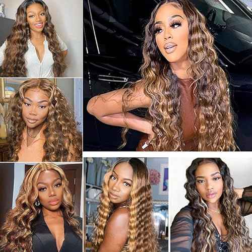 P4/27 Human Hair Bundles Ombre Deep Wave Bundles Human Hair 3 Bundle 28 30 32 Inch Brown and Honey Blonde Bundle Human Hair Brazilian Virgin Blonde Wet and Wavy Bundle