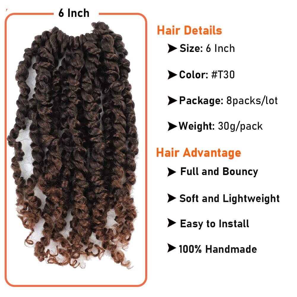 Passion Twist Crochet Hair 6 Inch 8 Packs Pre-Twisted Passion Twist Hair Crochet Hair for Black Women Pre-Looped Crochet Braids Synthetic Crochet Hair Extensions #T30